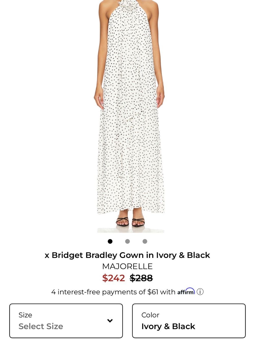 MAJORELLE Ivory Maxi Halter Skirt with Black Dot Print